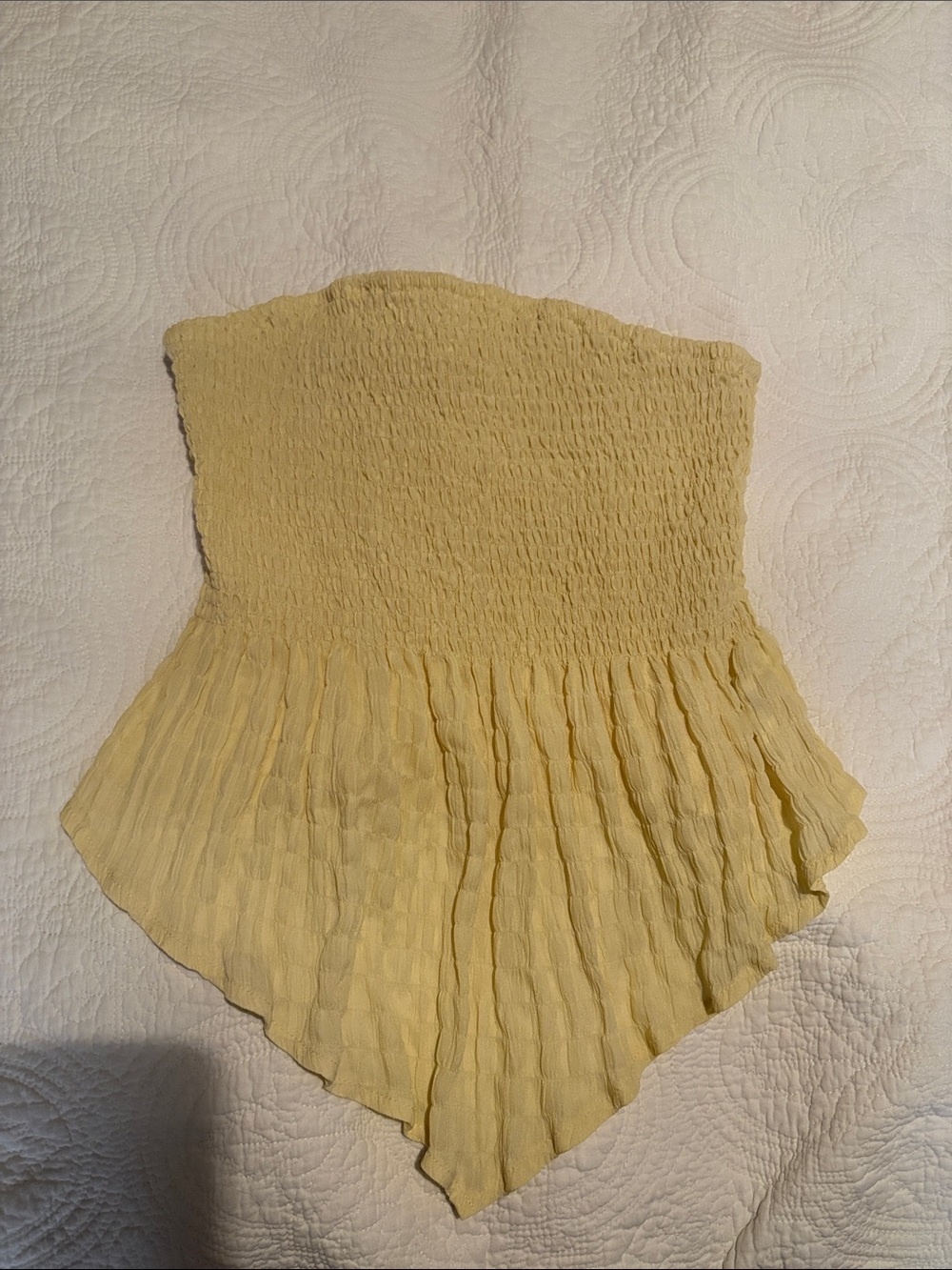 SHEIN Pale Yellow Smocked Strapless Handkerchief Hem Top